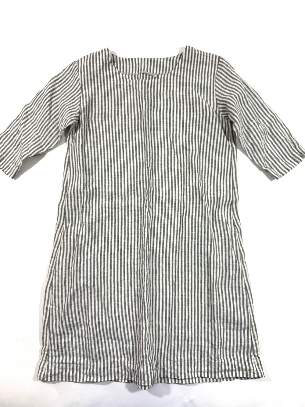 Len Ok Linen Mini Dress Tunic Stripes Pockets